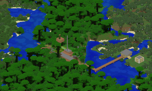 Screenshot from the in-browser map of the panic-shack server centered on the lake and bridge